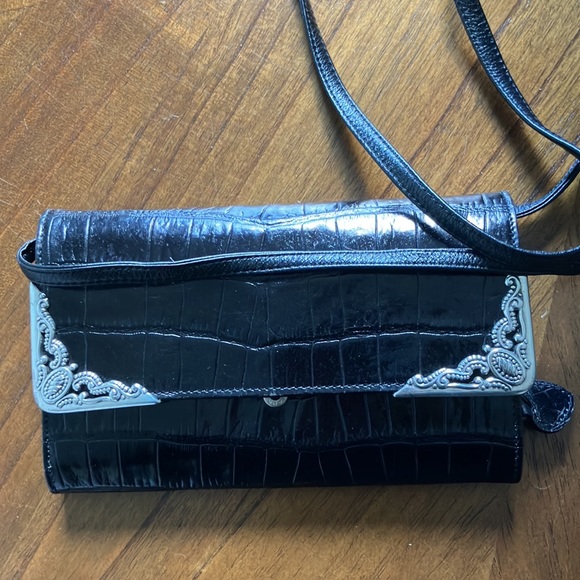 Brighton Leather Black Crossbody Bag Purse Crocodile Embossed Western Cowgirl Cl - Picture 14 of 17